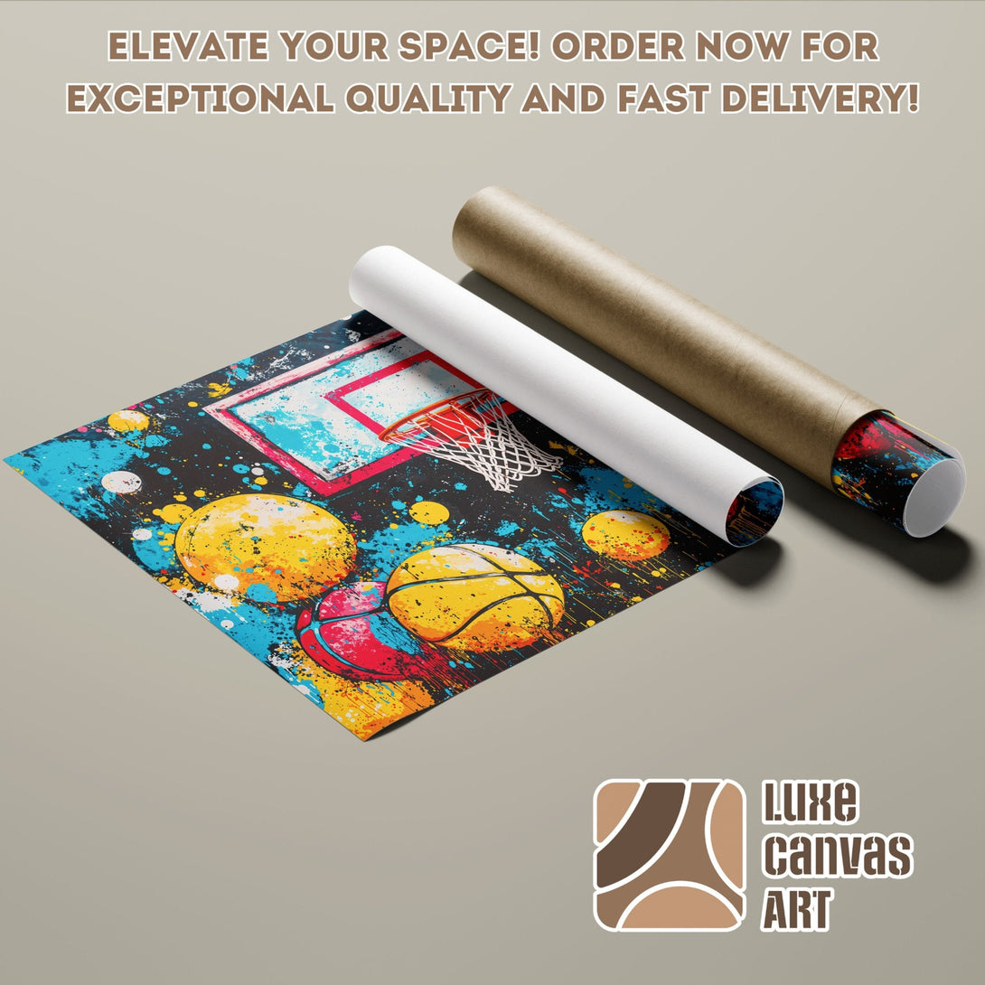 Basketball art Poster Roll with vibrant colors and abstract style. Elevate your space today!