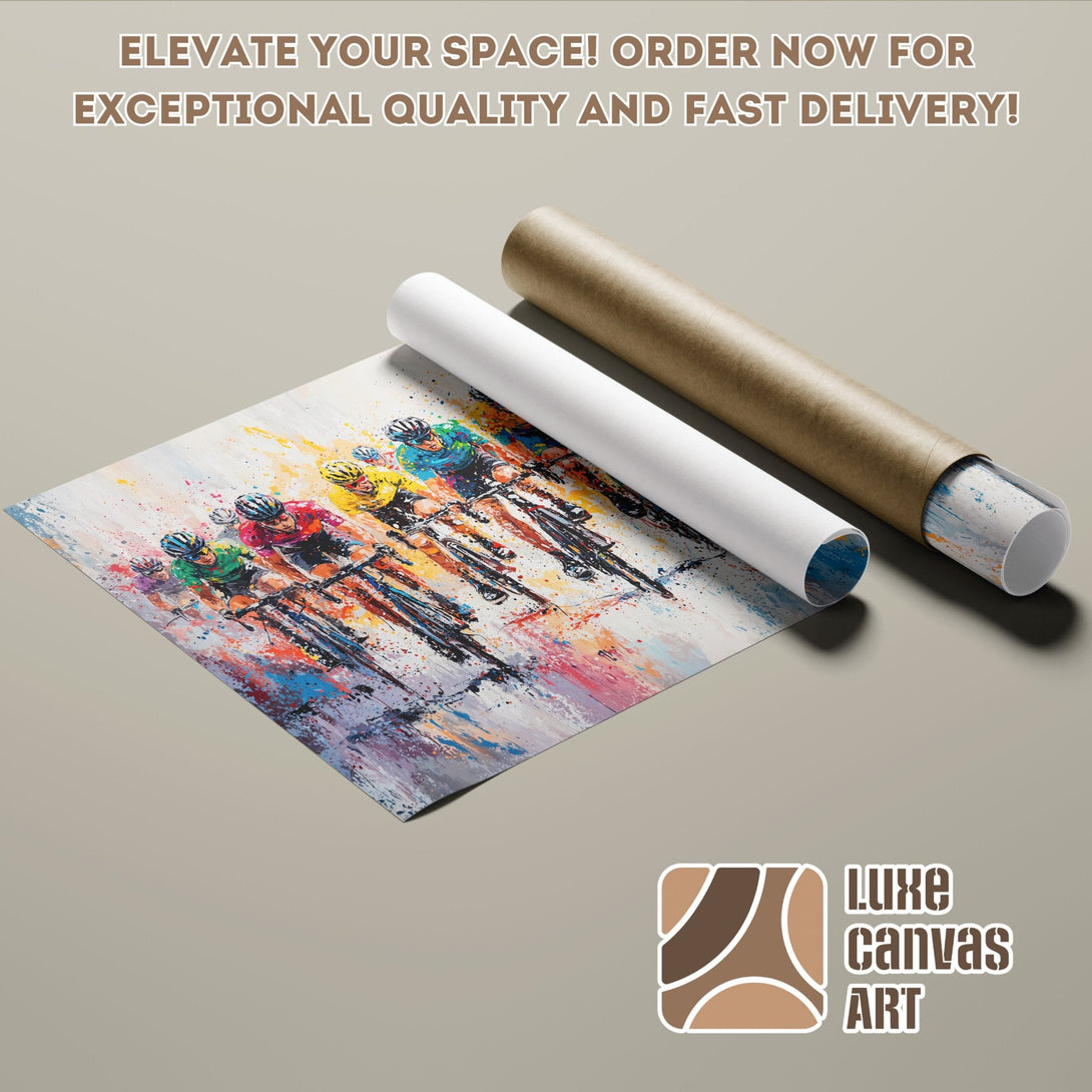 Abstract cycling art Poster Roll in vibrant colors. Elevate your space! Order now!