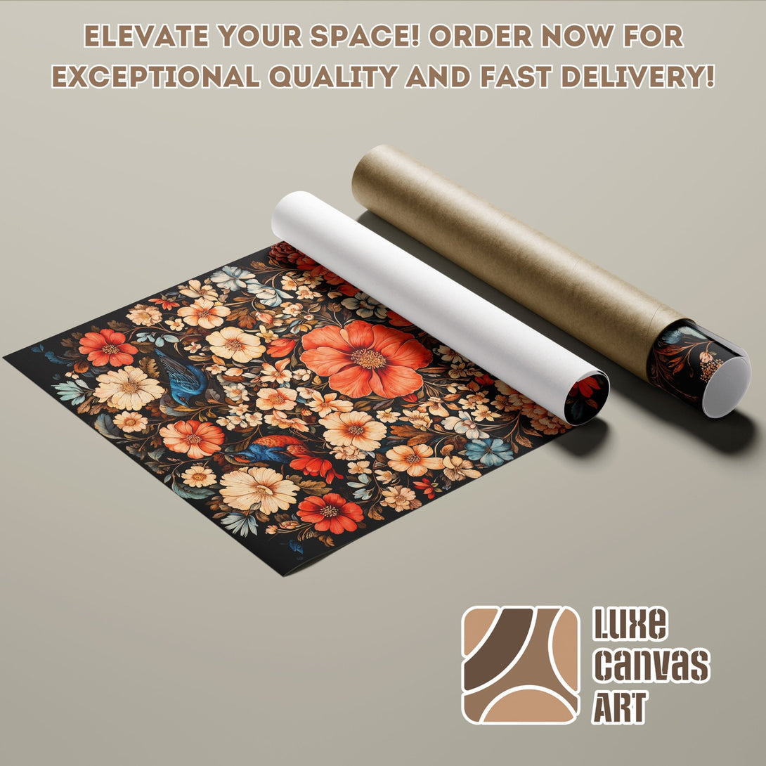 Floral Poster Roll, featuring a vibrant botanical design in a warm color palette. Elevate your space with art!