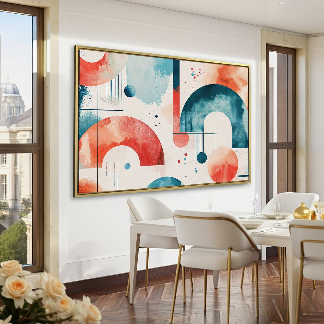 Abstract Canvas Print art in a modern interior, featuring a watercolor style with red and blue tones. Perfect for home decor!