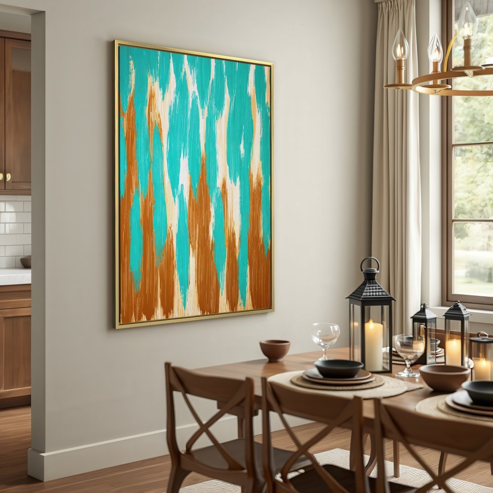 Abstract Canvas Print in teal and brown, perfect for modern decor. Add a pop of color to your space!