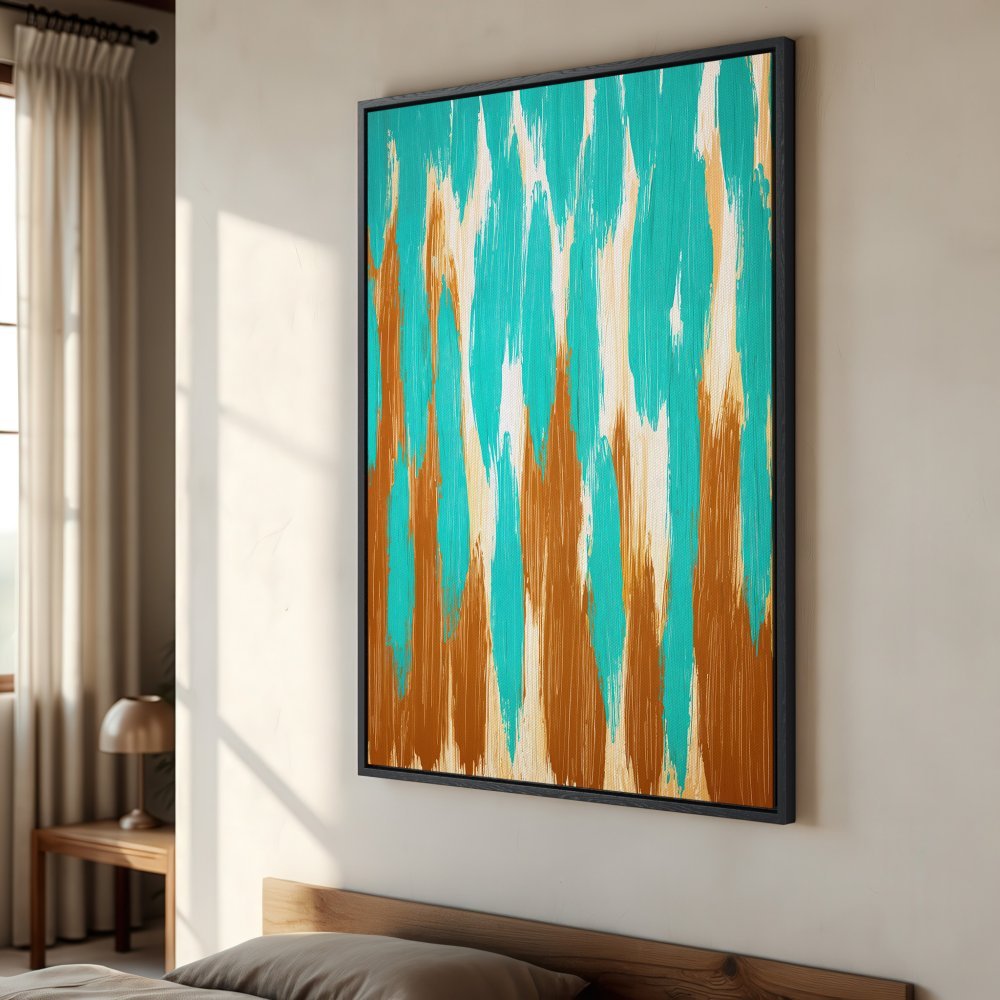Framed Wall Art: Modern abstract art in teal, brown, and cream. Enhance your space with this stylish Canvas Print, perfect for any room!