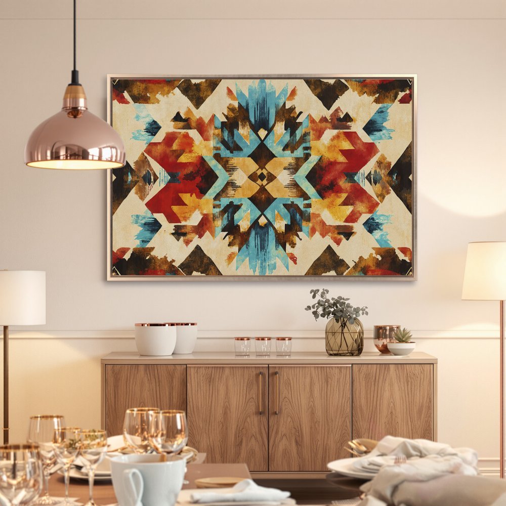 Framed Wall Art featuring a vibrant abstract geometric design in a warm, earthy color palette. Elevate your space with this unique Canvas Print!