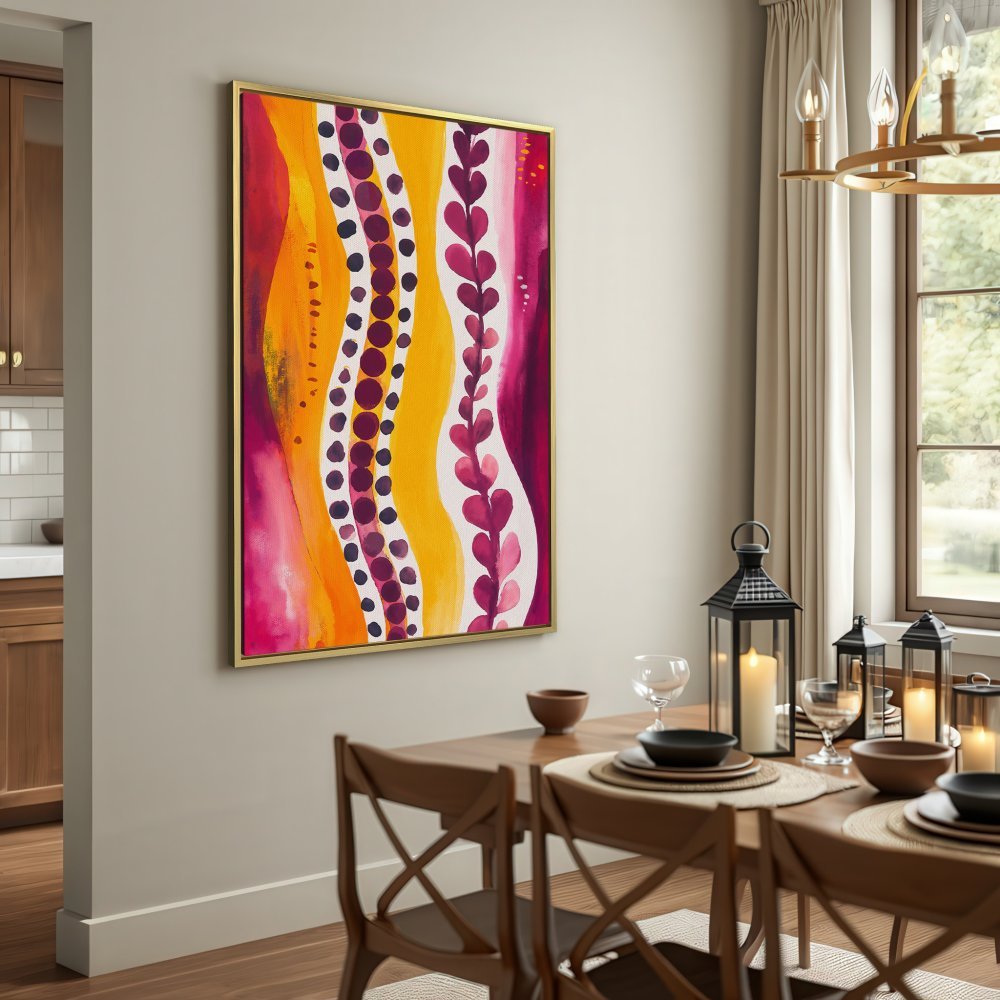 Abstract Canvas Print in vibrant yellow, purple & pink. Modern wall art to elevate your space.