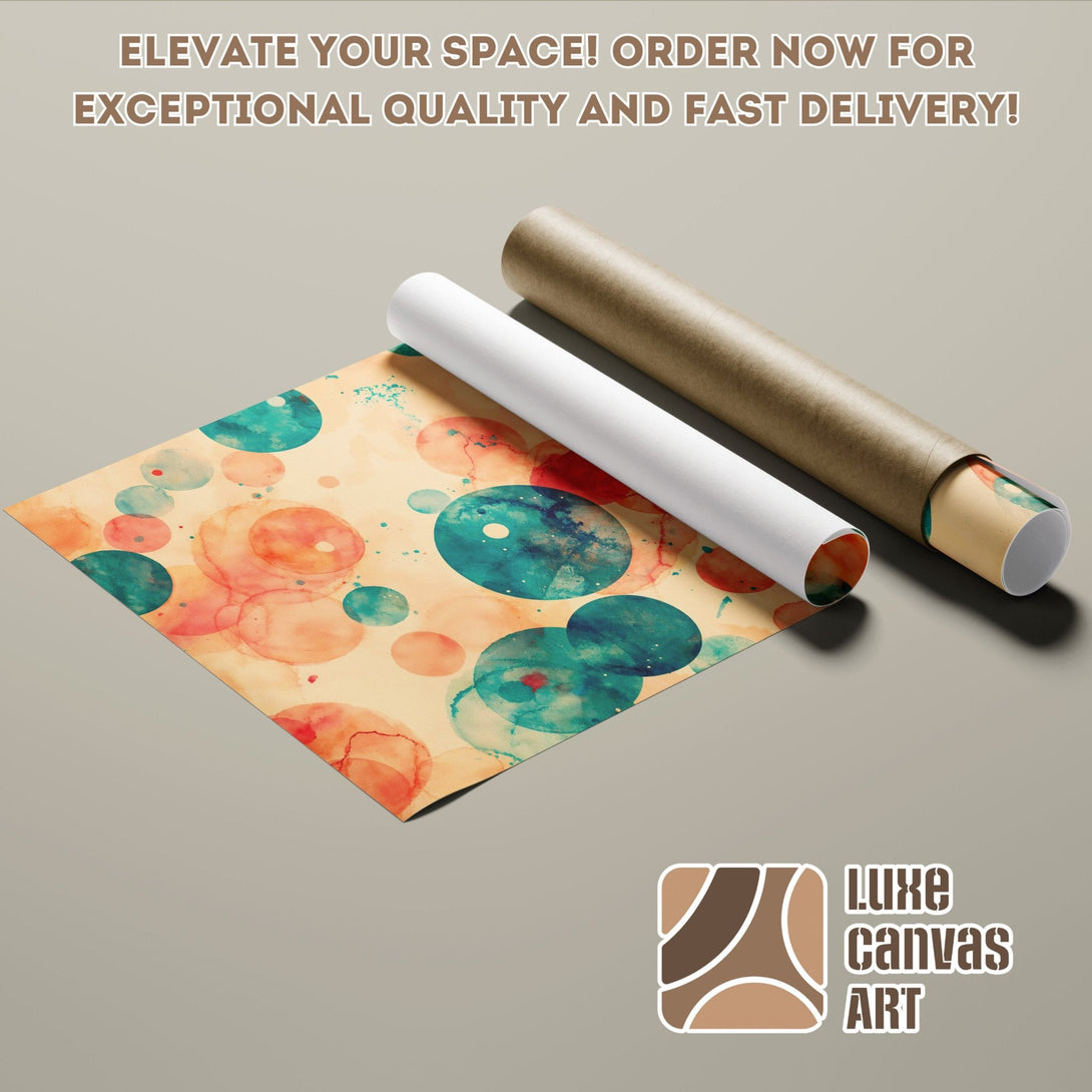 Abstract watercolor Poster Roll art with teal, peach, and beige tones. Elevate your space! Order now!