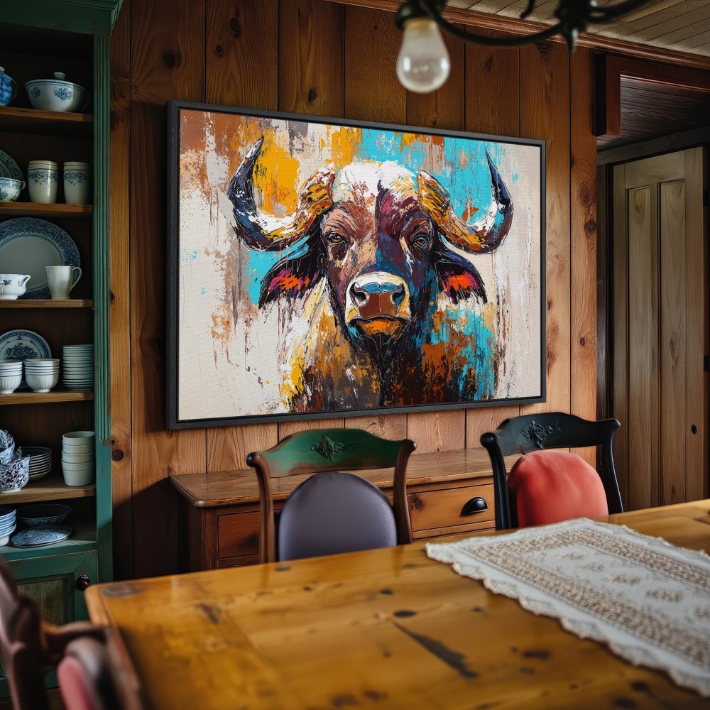 Abstract Canvas Print of a buffalo in vibrant colors. Modern wall art for your home decor.