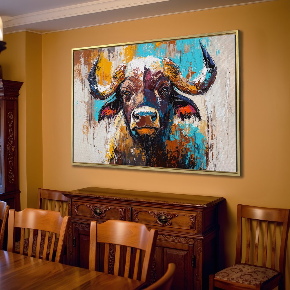 Abstract buffalo Canvas Print in warm tones. Add a touch of rustic charm with this colorful, textured wall art.