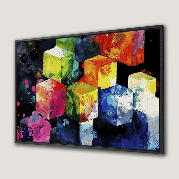 Framed Wall Art: Abstract cubes in vibrant colors. Modern art Canvas Print with a bold, colorful palette for a stylish interior.