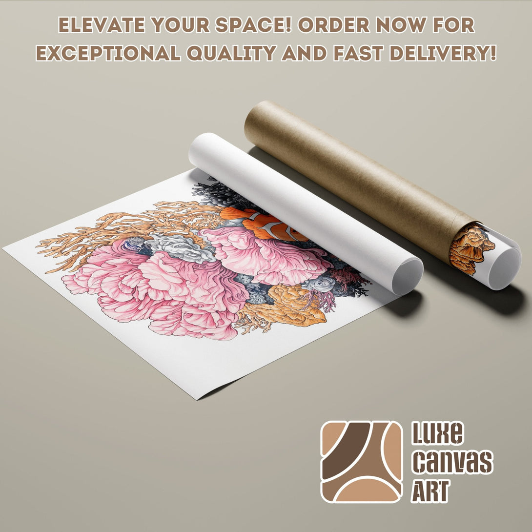 Poster Roll featuring floral art, soft pink and brown color palette, perfect for home decor.