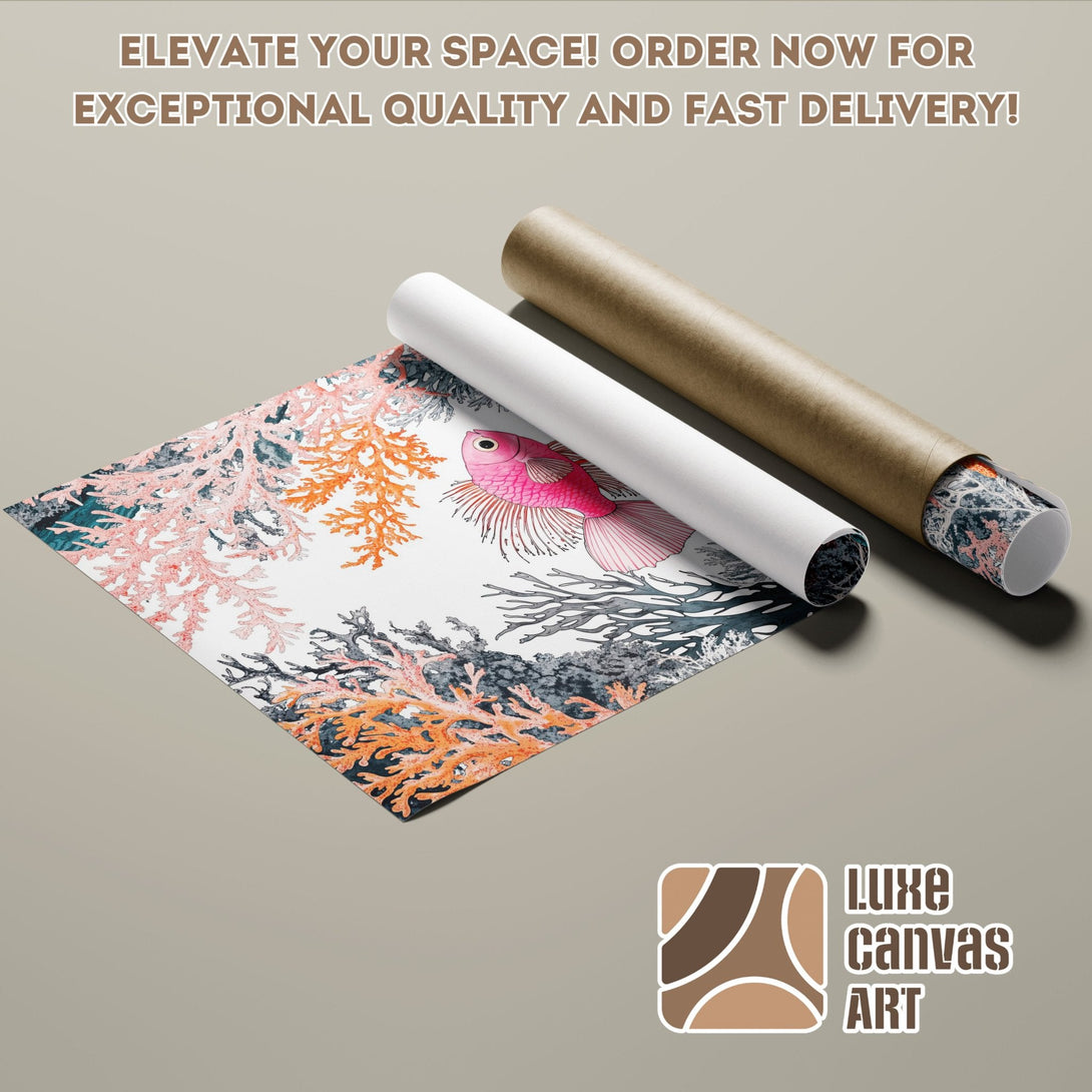 Poster Roll featuring vibrant coral reef art in pinks, oranges, and blues. Elevate your space!