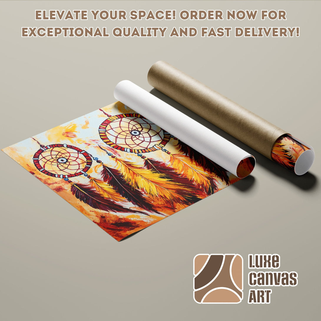 Dreamcatcher Poster Roll, vibrant art with warm orange & red tones. Elevate your space!