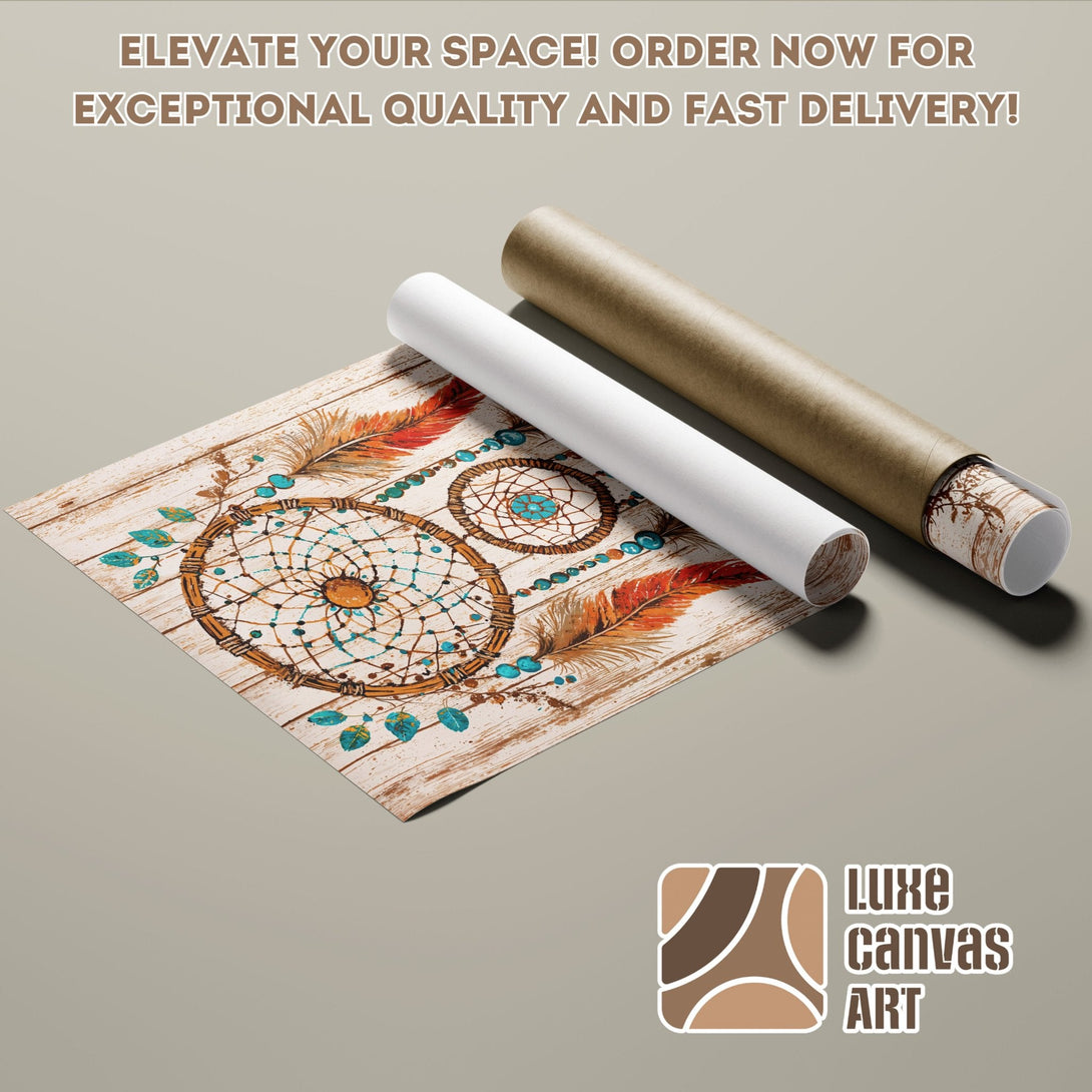 Dreamcatcher Poster Roll art print in rustic style with earthy tones. Elevate your space with Luxe Canvas Art!