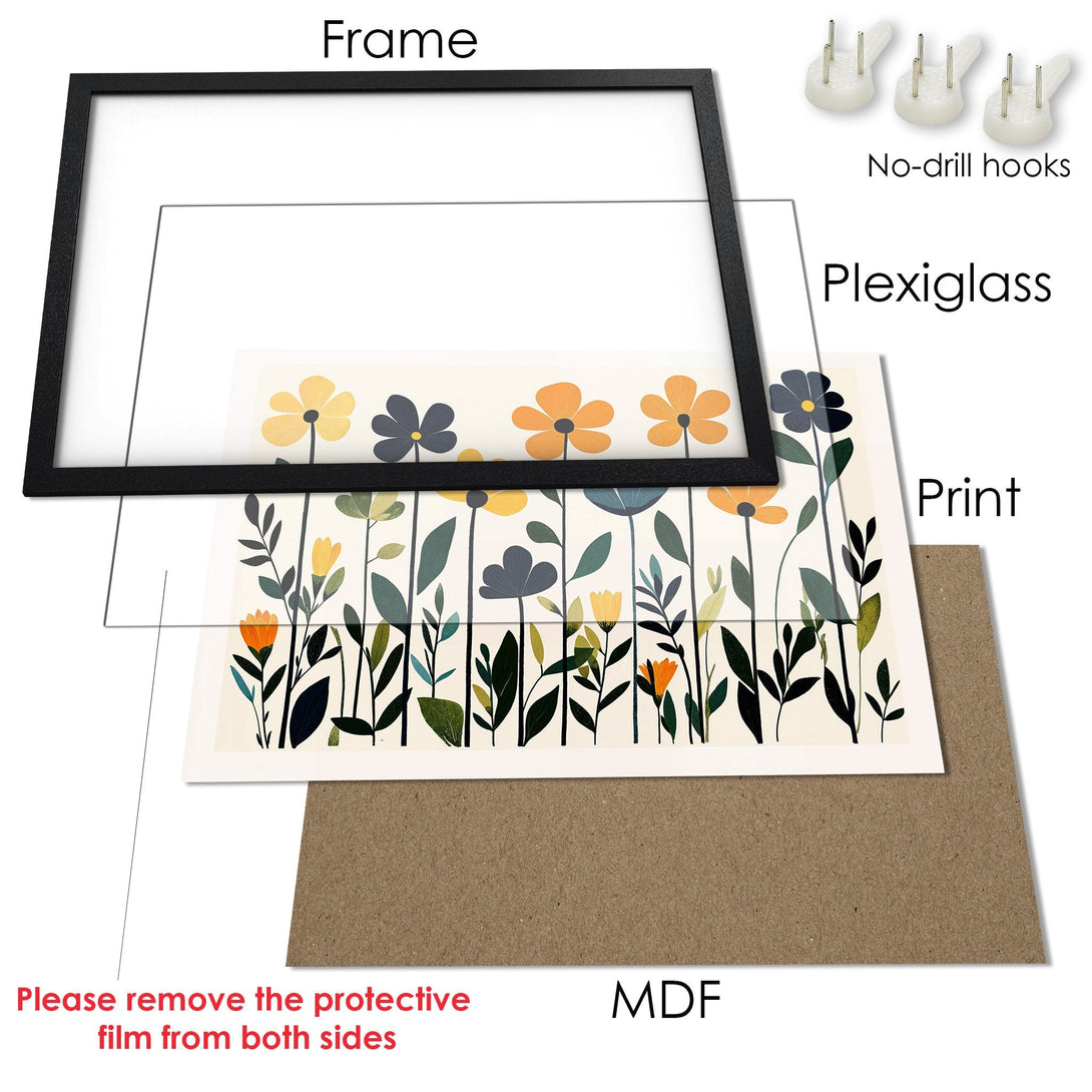 Framed Poster with floral art in a minimalist style, featuring a neutral color palette. Ready to hang!