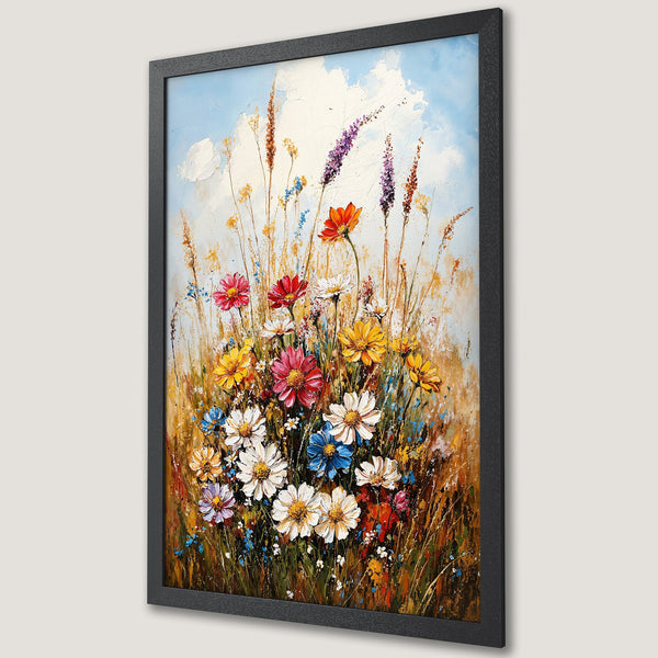 Framed Poster featuring a vibrant floral painting in an impressionistic style with a warm, colorful palette. Perfect wall art!