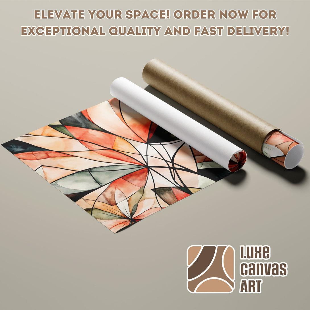 Abstract watercolor Poster Roll art in warm orange, green, and brown tones. Elevate your space with Luxe Canvas Art!