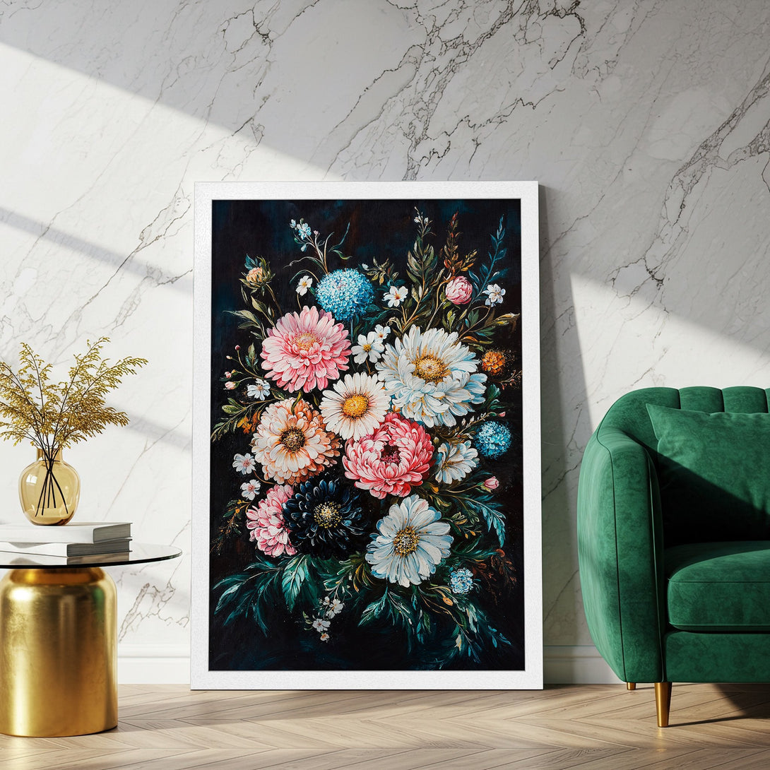 Framed Poster of a vibrant ocean scene. Impressionistic style with blue, white, and green hues. Perfect wall art to brighten your space!