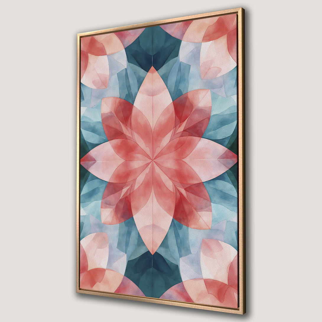 Framed Wall Art featuring a floral abstract design in watercolor style. The canvas print showcases a red, blue, and teal color palette, perfect for modern decor.