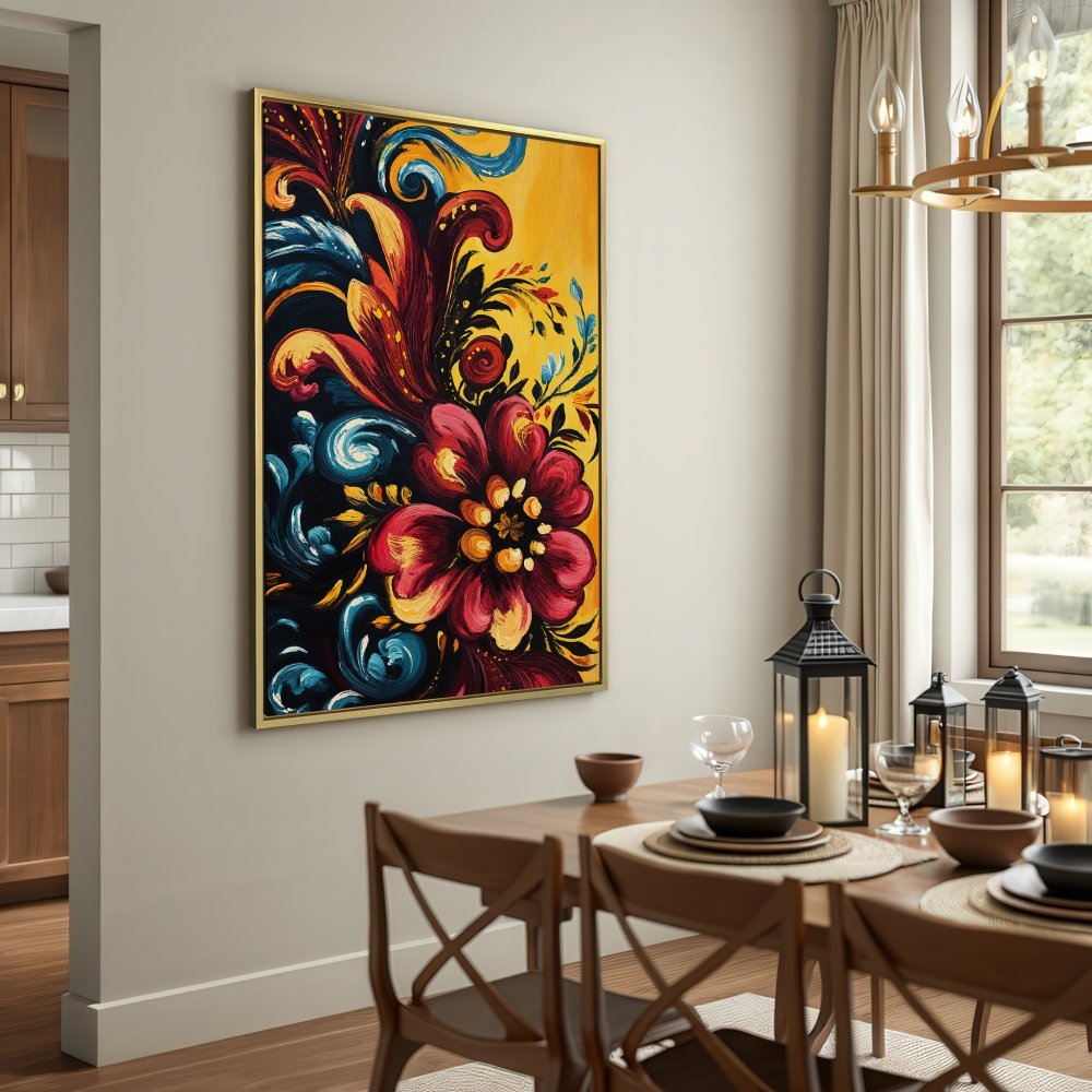 Canvas Print featuring a vibrant floral design in a bold, warm color palette. Perfect wall art for a pop of color!