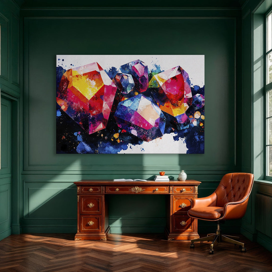 Framed Wall Art: Abstract gem canvas print with vibrant colors. Modern art for your dining room. Add a pop of color!