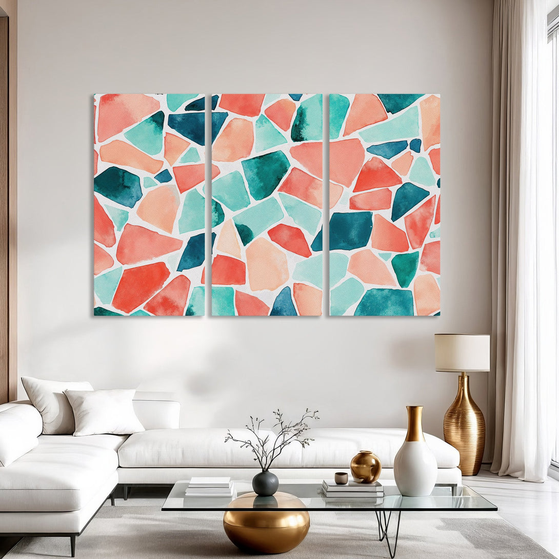 Abstract watercolor Canvas Print in coral, teal, and navy. Modern art for your living room. Add a pop of color to your walls!