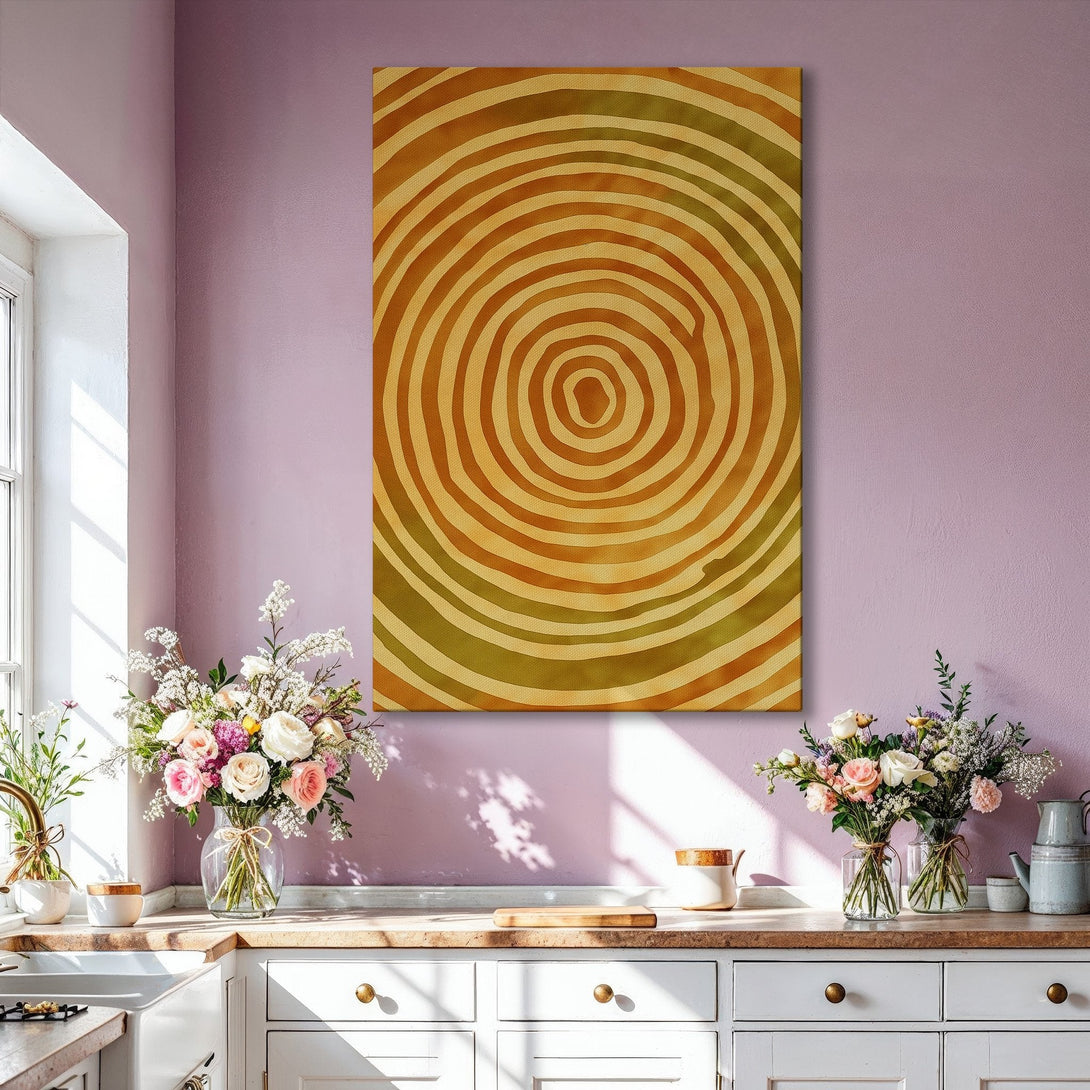 Framed Wall Art: Abstract spiral design in warm earth tones. Modern art print adds a stylish touch to any living room. Shop now for unique home decor!