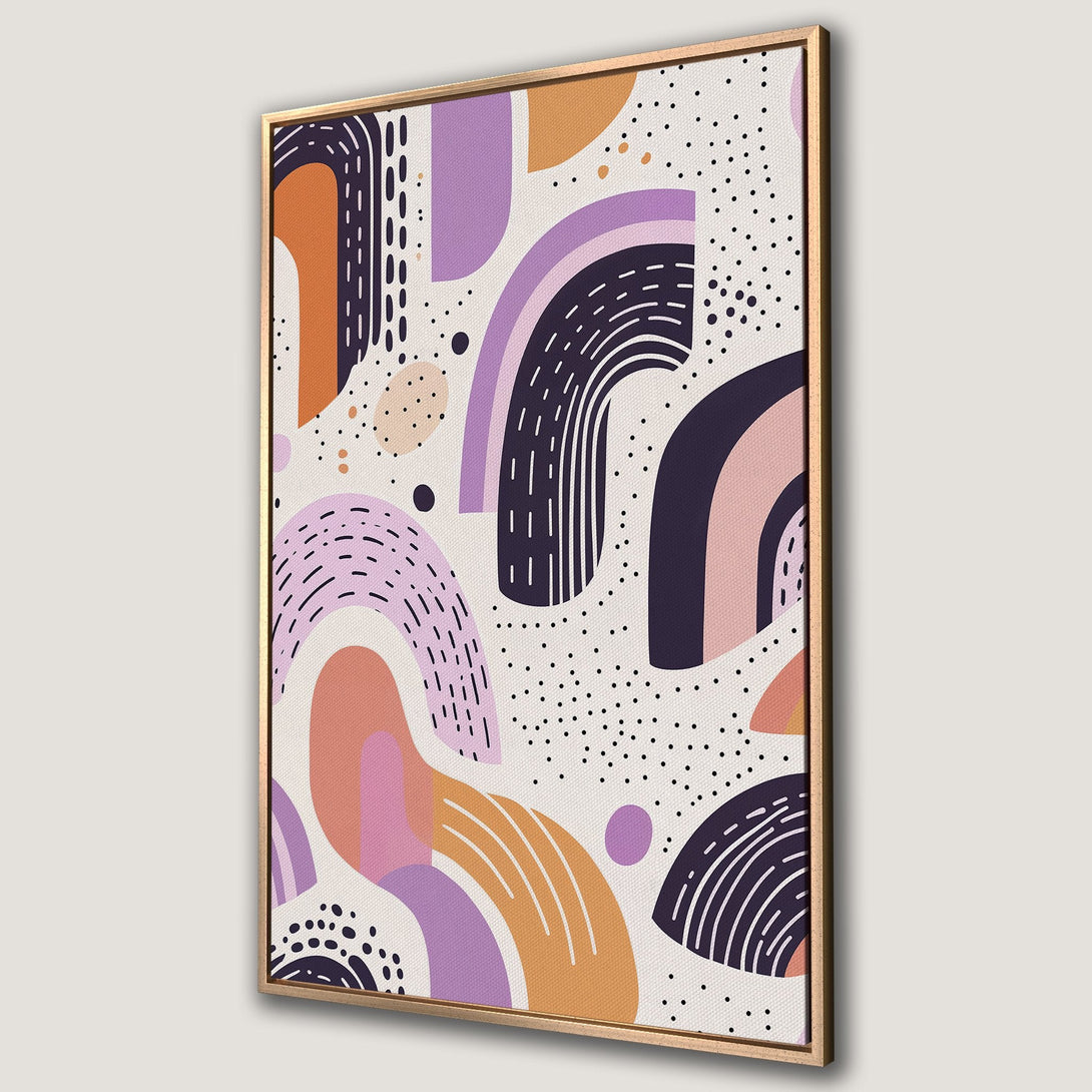 Framed Wall Art featuring abstract shapes in a modern style with a warm, pastel color palette. Perfect for adding a pop of color to any space!