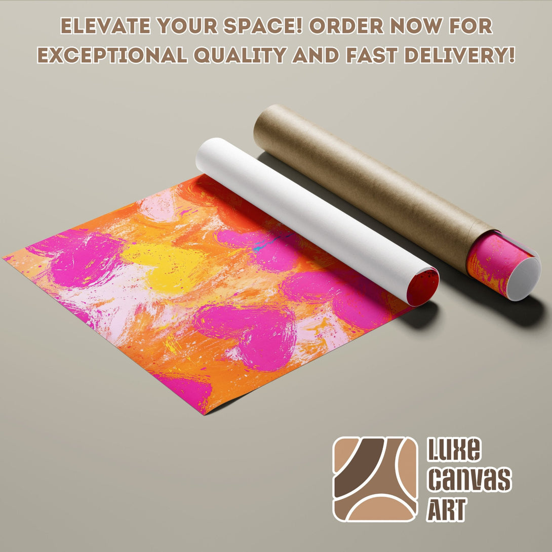 Abstract art Poster Roll in vibrant pink, orange, and yellow. Elevate your space with this modern art print! Order now!