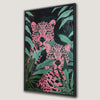 Vibrant Jungle Leopards Canvas Print with Pink Tropical Art