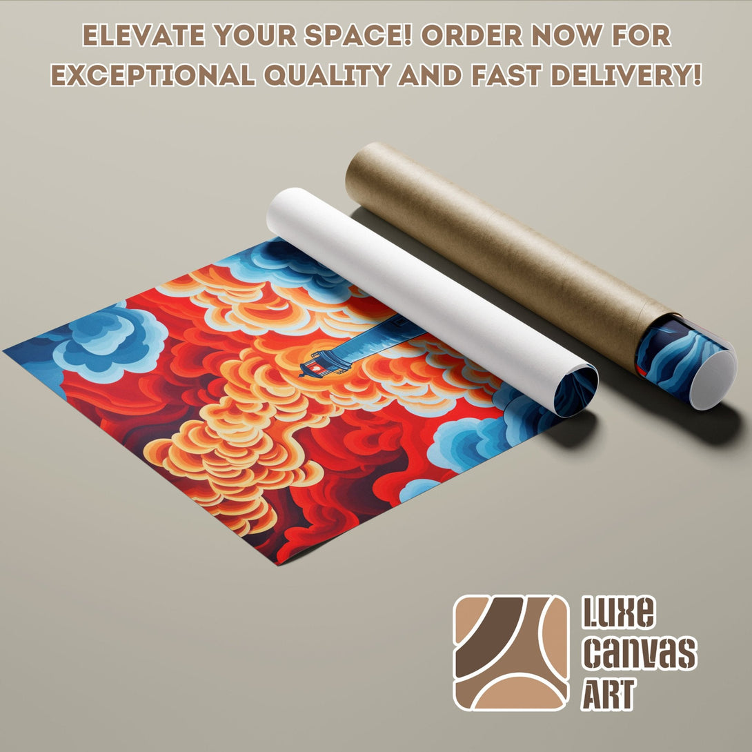 Poster Roll featuring vibrant abstract art in red, orange, and blue. Elevate your space today!