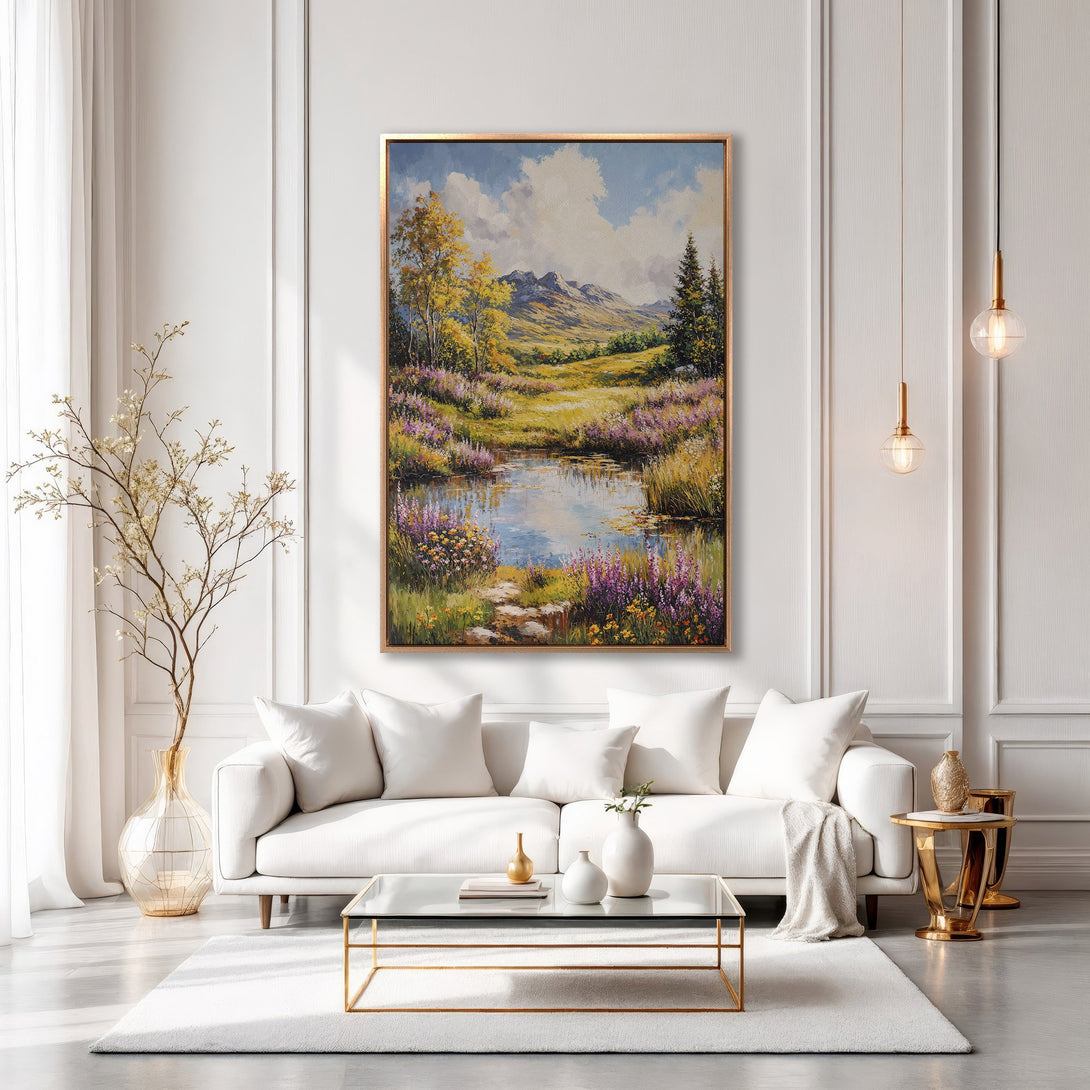 Framed Wall Art featuring a serene landscape painting in a warm, inviting color palette. Perfect for adding a touch of elegance to your home decor.