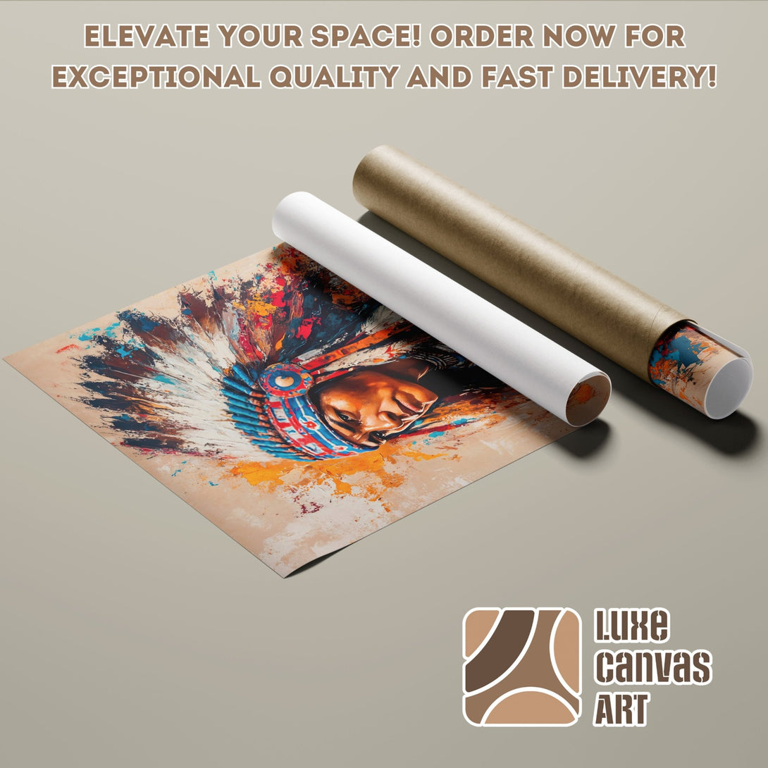 Poster Roll of Native American art, abstract style, with a warm color palette. Order your art print today!