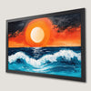 Vibrant Ocean Sunset Art Poster with Orange Sky