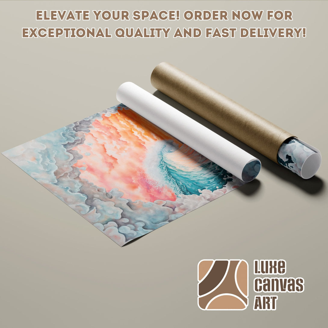 Poster Roll featuring a watercolor wave in a pastel color palette, perfect wall art.