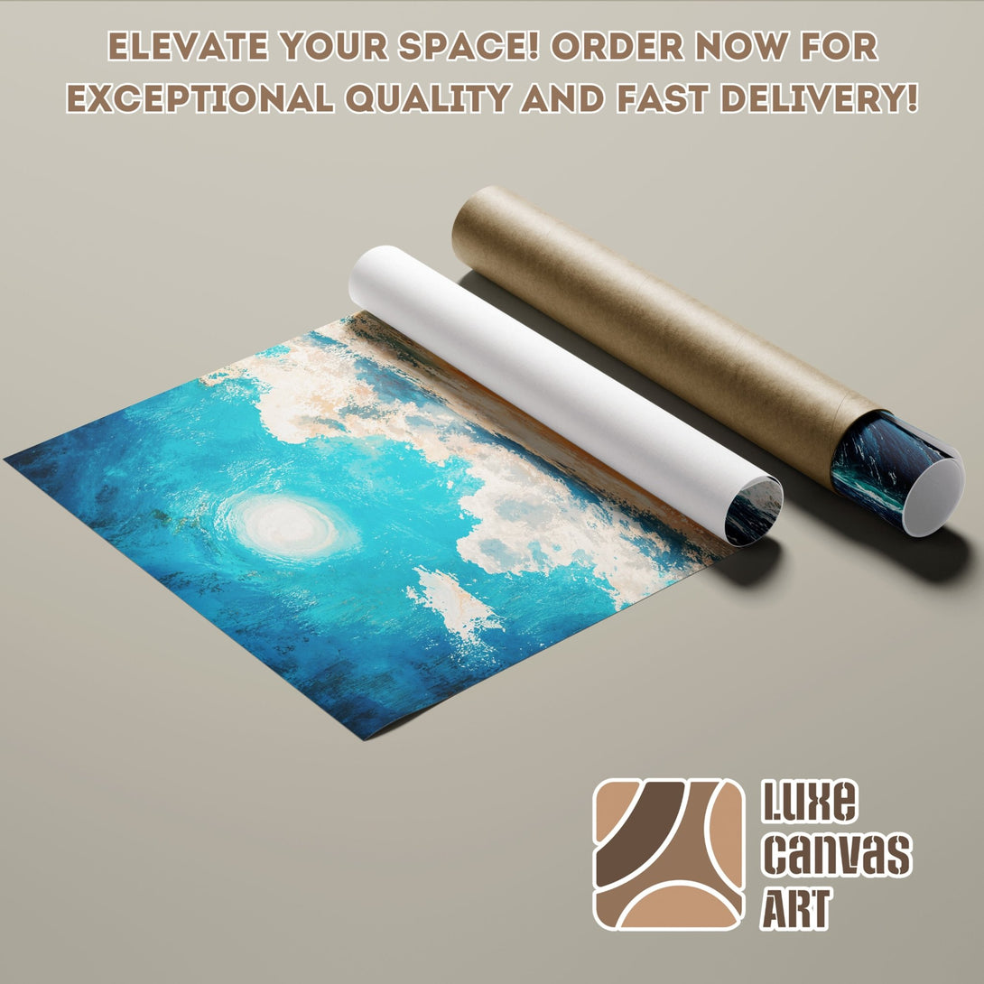 Abstract ocean wave Poster Roll art print in blue and white. Elevate your space with Luxe Canvas Art!