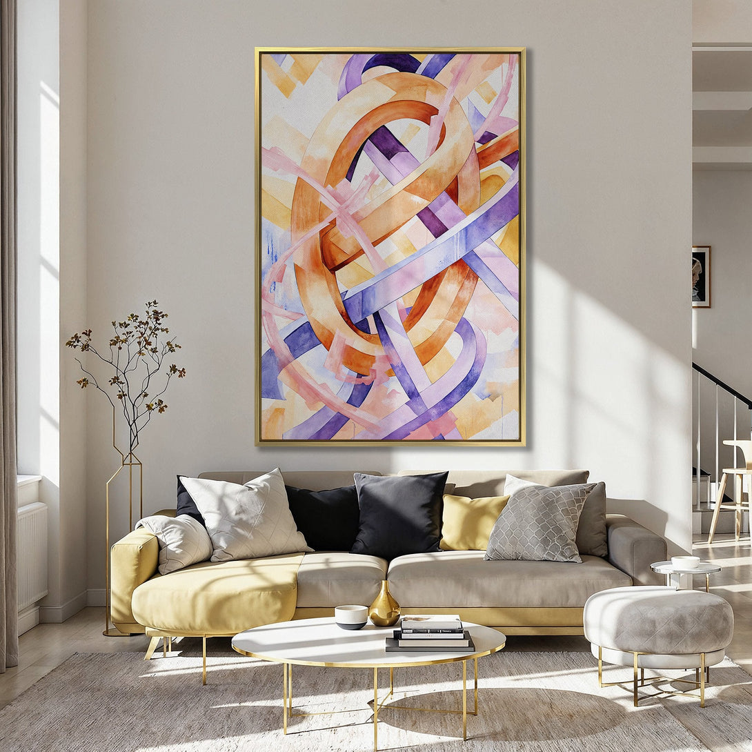 Abstract Canvas Print in warm hues of orange, pink, and purple. Modern art for kitchen decor.