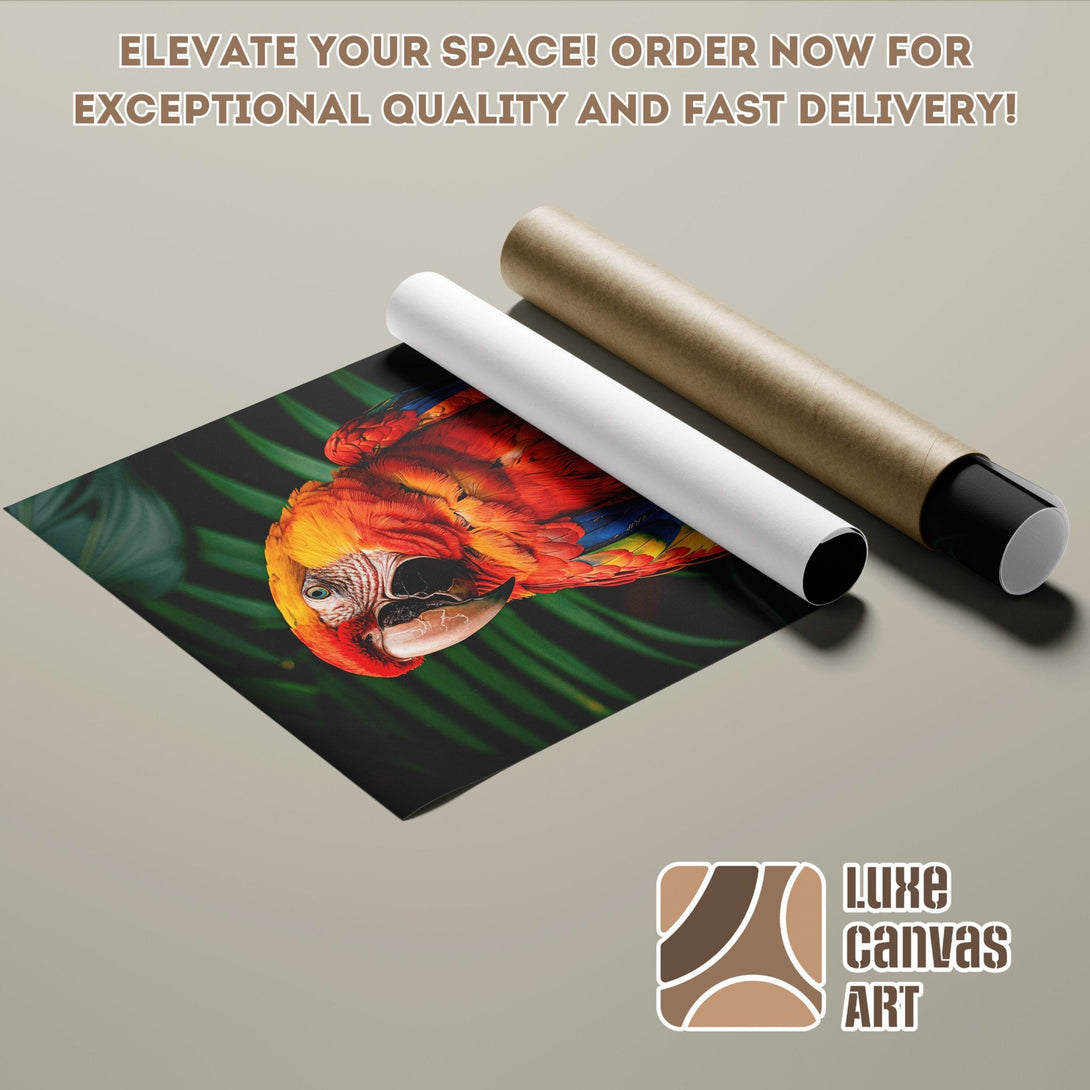 Poster Roll with vibrant parrot art, showcasing a tropical style and a colorful palette. Order your poster today!