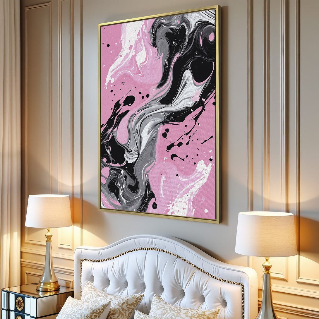Abstract Canvas Print in pink, black, and white. Modern art for your living room. Shop wall art today!