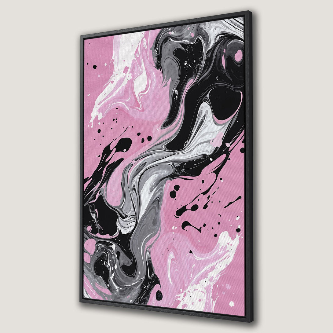 Framed Wall Art: Abstract fluid art Canvas Print in pink, black, white, and grey. Modern art for your home decor. Shop now and elevate your space!