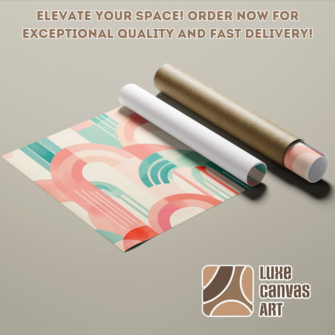 Abstract art poster roll in pastel pinks, greens, and beige. Elevate your space with a stunning poster!