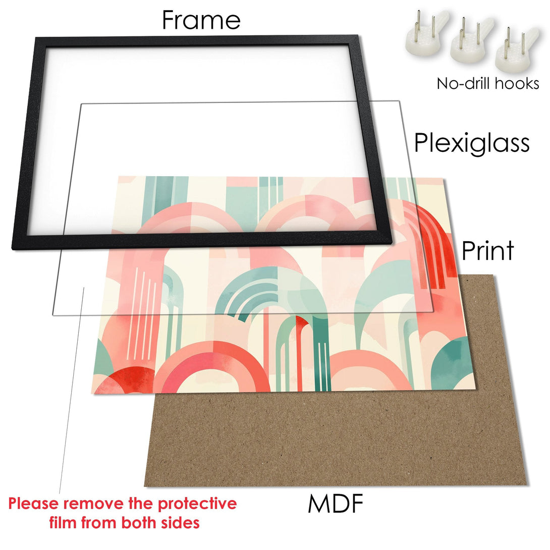 Framed Poster featuring an abstract design with pastel colors. Perfect art for your home!