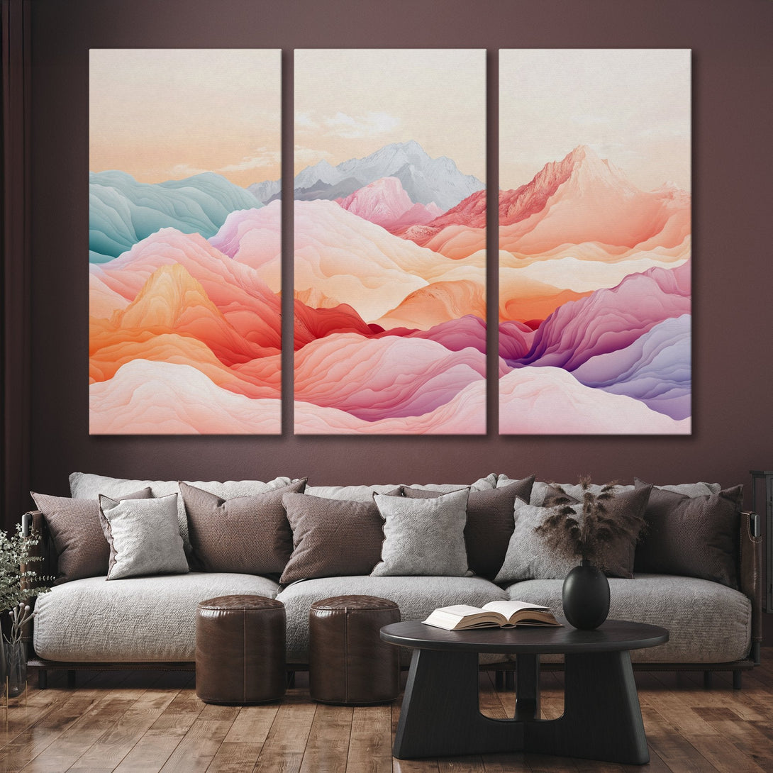 Abstract mountain Canvas Print in warm, pastel colors. Modern art for a stylish interior. Shop now and elevate your space!