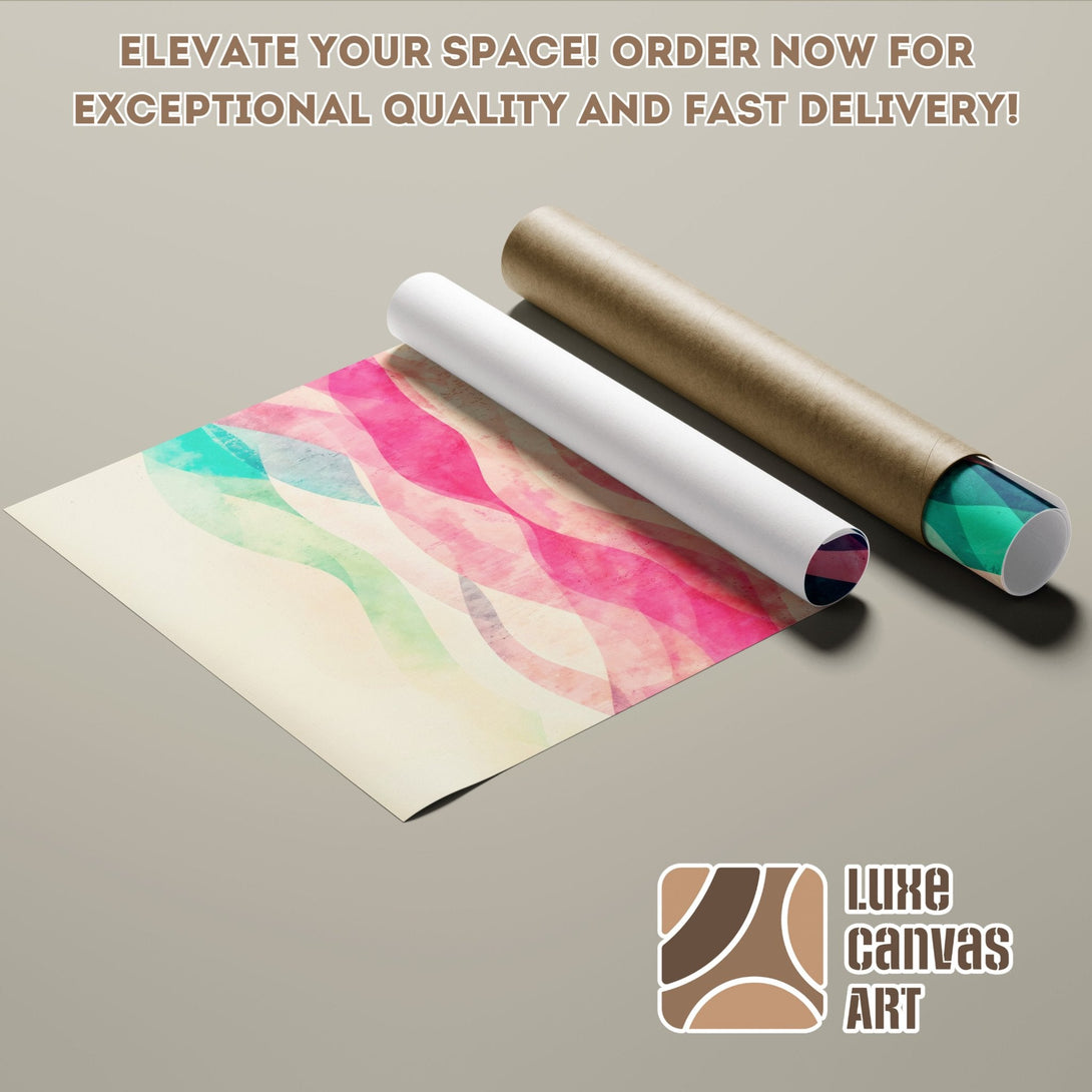 Abstract art Poster Roll in pink, teal, and beige. Elevate your space with this stylish wall art! Order now!