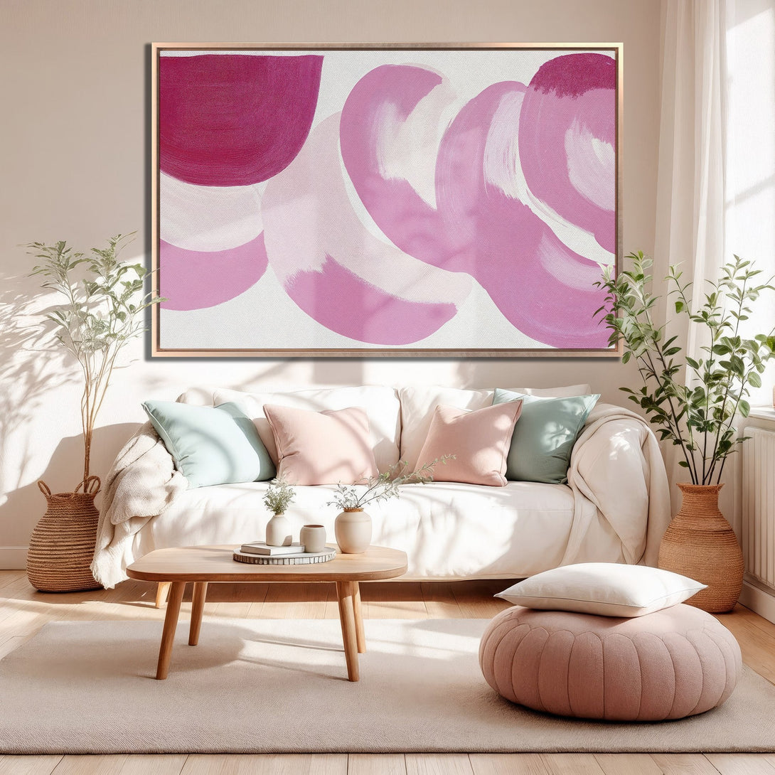 Framed Wall Art: Abstract brushstroke art in pink hues. Modern canvas print adds a pop of color to any room. Shop now for stylish home decor.