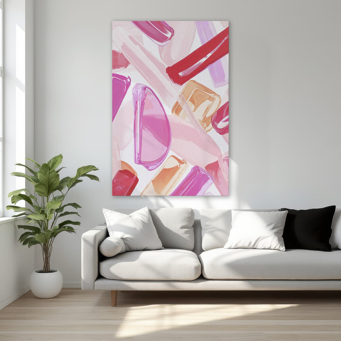 Framed Wall Art: Abstract painting in pink, red, and peach hues. Modern art Canvas Print adds a pop of color to any interior decor.