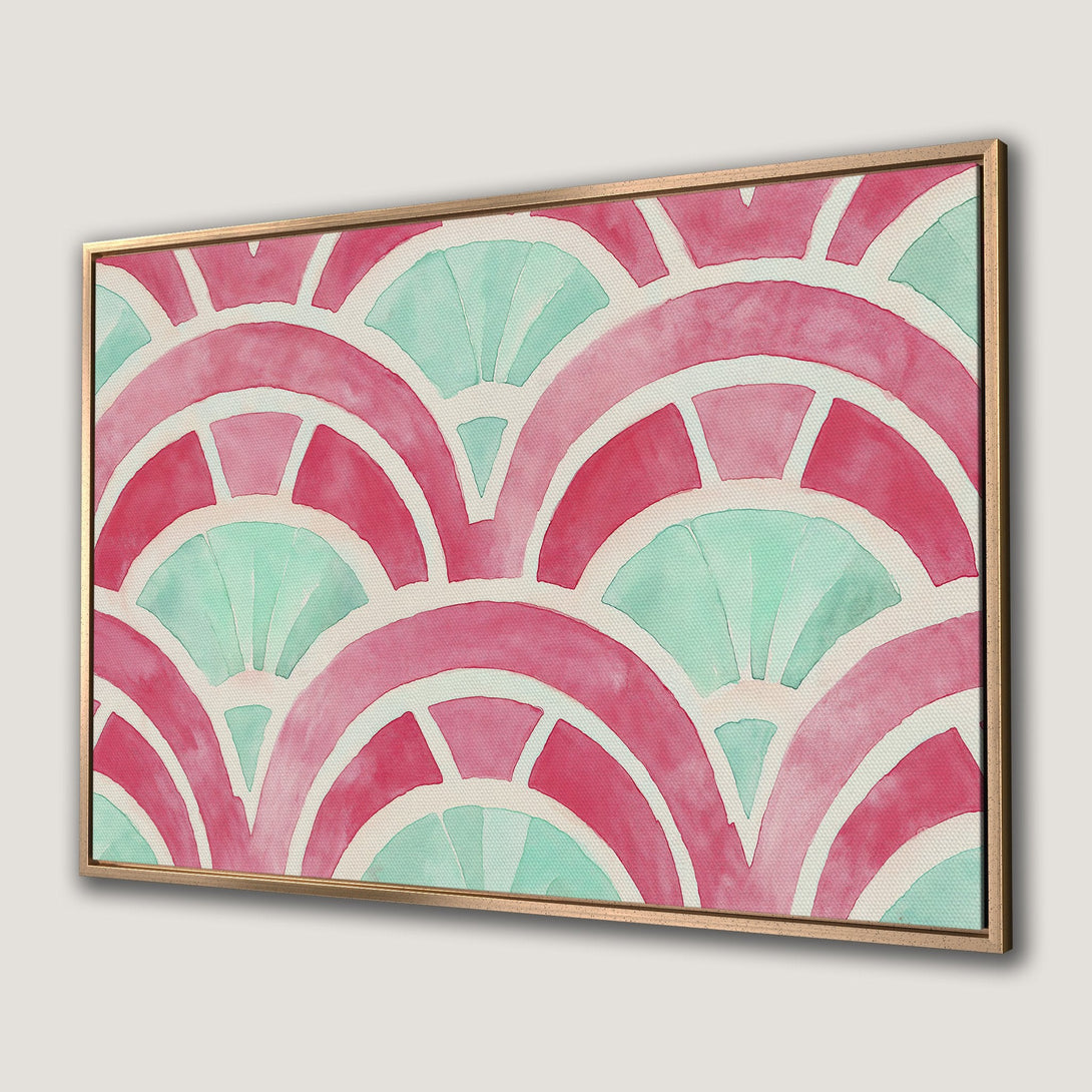 Framed Wall Art with abstract watercolor design in pink and teal. Modern art for your home decor. Canvas Print ready to hang.