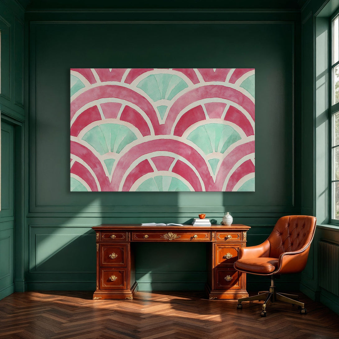 Framed Wall Art: Abstract watercolor design in pink & teal. Modern canvas print adds a pop of color to your dining room. Shop now!