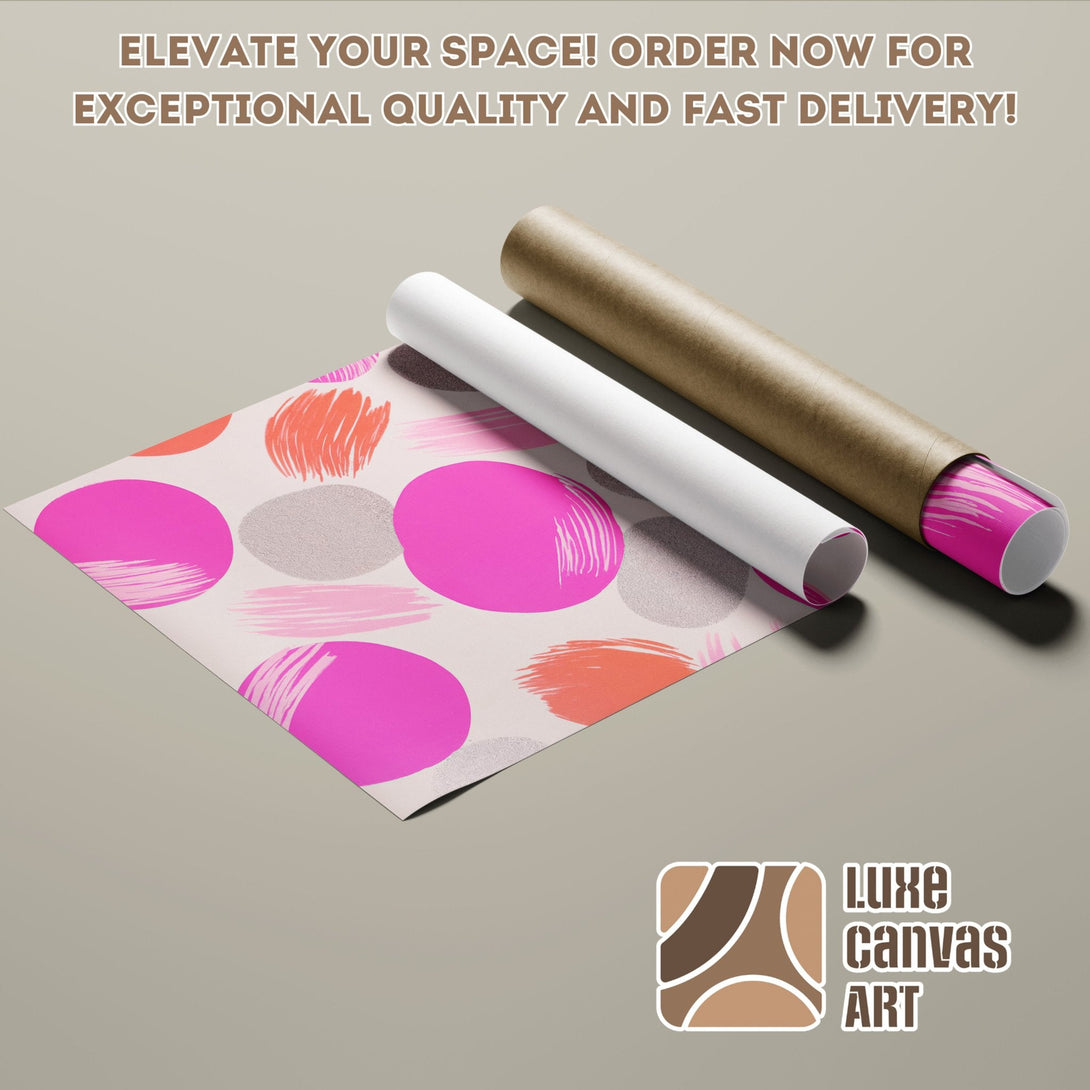 Abstract art Poster Roll in pink, orange, and gray. Elevate your space with Luxe Canvas Art.