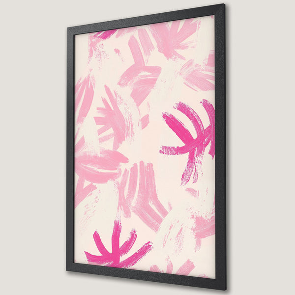 Framed Poster featuring abstract brushstrokes in pink and cream, perfect wall art for modern decor.