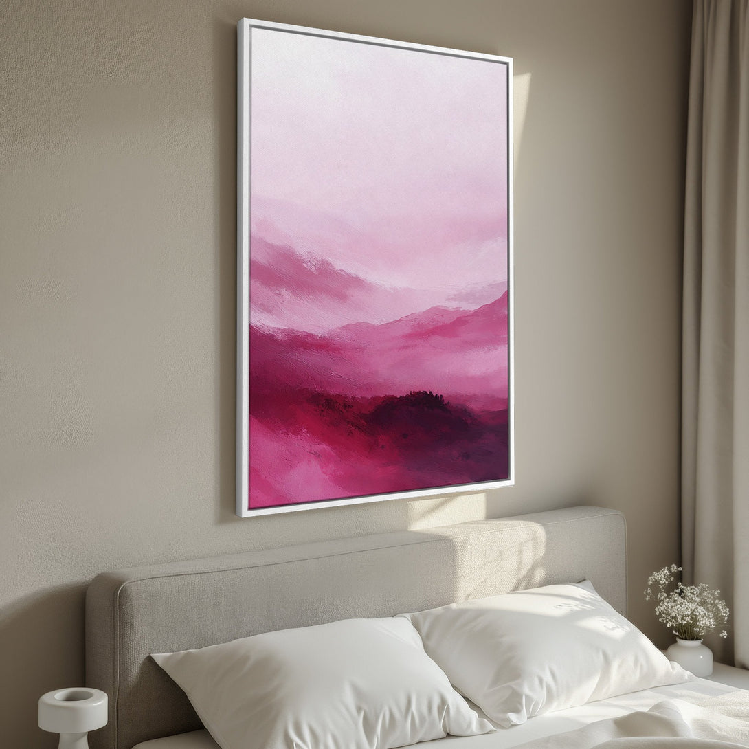 Framed Wall Art: Abstract landscape Canvas Print in pink and magenta hues. Modern art for bedroom decor. Add a pop of color to your space!