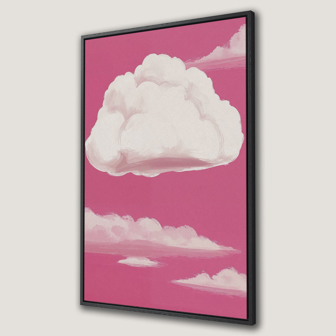 Framed Wall Art: Abstract cloud painting in pink and white. Modern canvas print for a pop of color in your home decor.